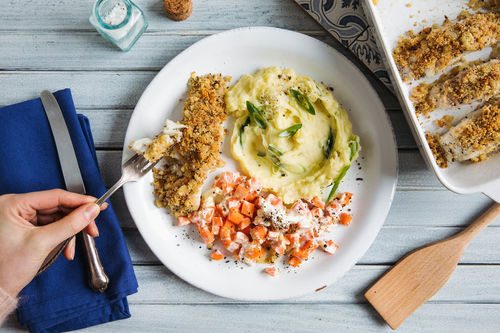 Seelachs à la bordelaise mit Rahmkarotten und Kartoffelstampf