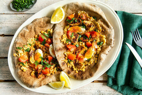 Wachsweiches Ei & Artischockengemüse auf warmem Vollkornfladenbrot